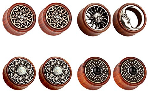 TBOSEN 8 st sol måne ekologiskt trä sadel öronproppar tunnlar stretching punk piercing expanders set, Trä
