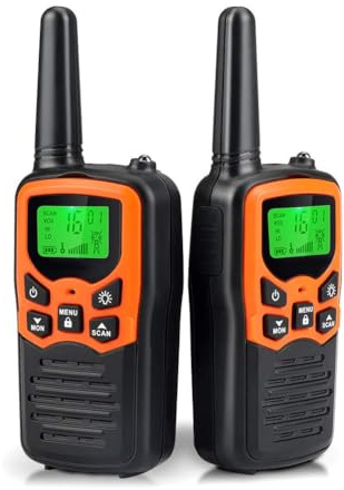 Walkie Talkies, MOICO Long Range Walkie Talkies for Adults with 22 FRS Channels, Family Walkie Talkie with LED Flashlight VOX LCD Display for Hiking Camping Trip (Orange 2 Pack)