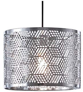 Innoteck Modern Decorative Cube-Pattern Chrome Metal Drum Shade – Multi-Functional Lampshade for Ceiling Pendant, Desk & Floor Lamps – Fits E27 Holders, E27 to B22 Adaptor Included