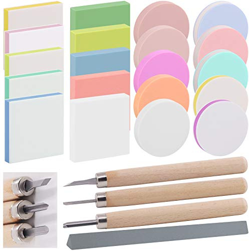 Rustark, set di 22 blocchi di gomma misti per incidere con coltelli da intaglio e pietra per affilare, kit per stampare, scrapbooking, scultura, timbratura