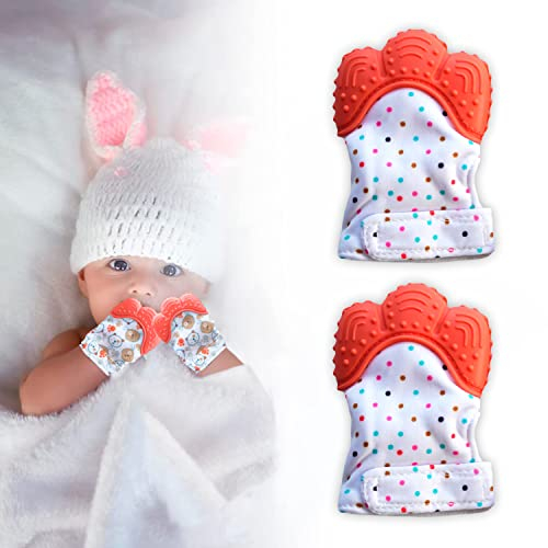Packung mit 2 Handschuhen für Babys, Beißring für Neugeborene, hilft bei der Verhinderung von Schmerzen und Zahnfleischen des Babys, waschbare Silikon-Handschuhe.
