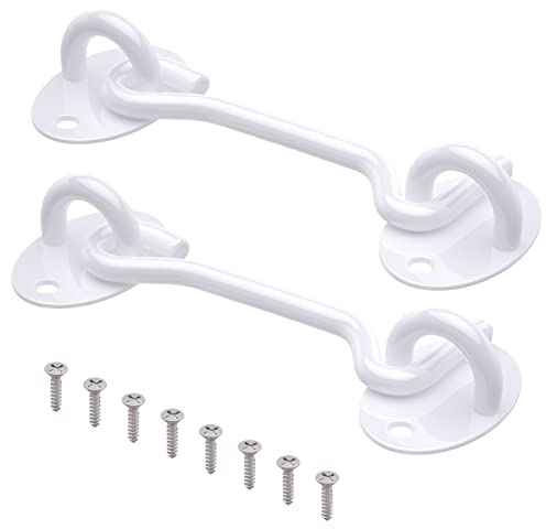 Door Hook and Eye Latch White 100mm - 2PCS Cabin Hooks and Eye Latch 4 inch Gate Hook Lock Heavy Duty Stainless Steel for Window Garden Shed Patio
