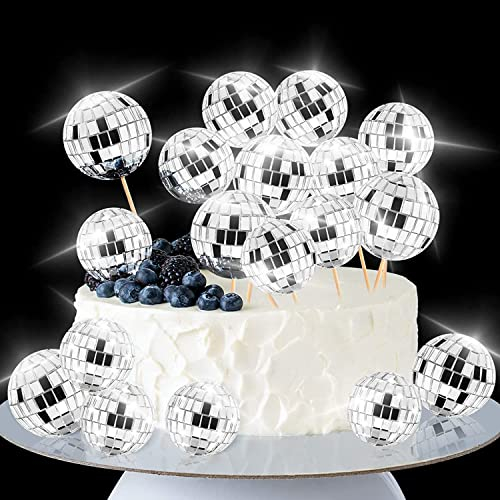 Unfuntly 20 Stück Discokugel Kuchen Toppers 1970S Disco Ball Cupcake Dekorationen für Geburtstags Disco Thema 70er Party Zubehör (20 Stück)
