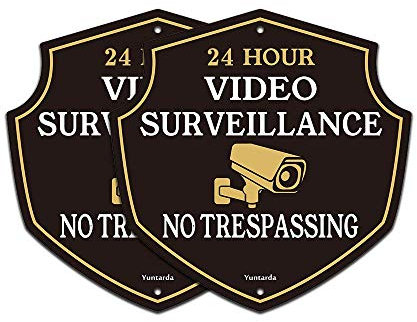 Video Surveillance Signs,Yuntarda 30X30CM (2-Pack) No Trespassing Sign Aluminum Metal Sign UV Print Weather Resistant Safety Signs Pre-drilled Holes for Easy Mount for Wall Fence or Gate