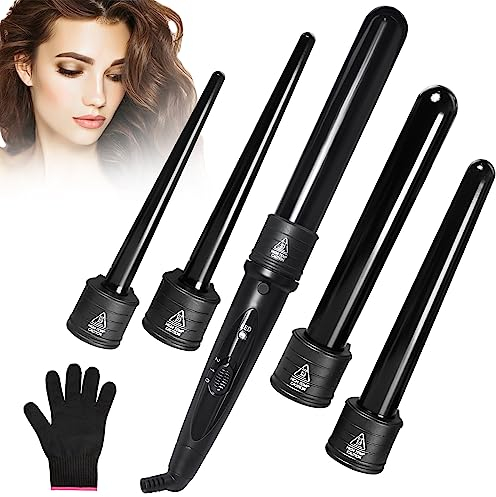 FACAIO Lockenstab, 5 in 1 Keramik Lockenstab Set mit Verschiedenen Aufsätzen, Welleneisen mit Keramik Turmalin Beschichtung, Multistyler mit Hitzehandschuh, Schnellaufheizung, für Beach Waves