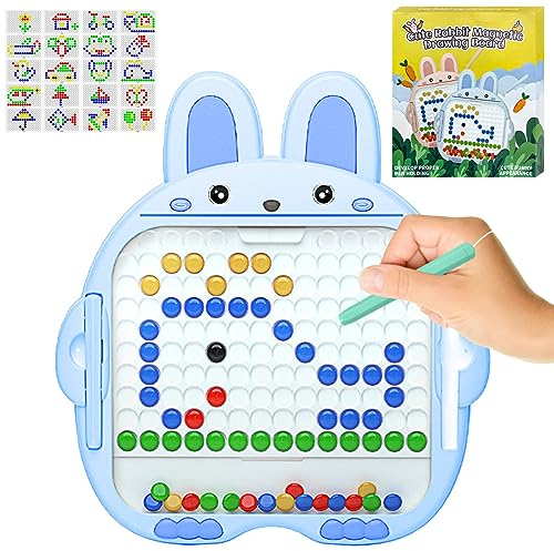 YATOSEEN Lindo Conejo Tablero de Dibujo Magnético para Niños, Juguetes de Viaje Tablero Doodle con 2 Bolígrafos Magnéticos y 80 Cuentas, Magnético Juguete para Niño Mayores de 3 Años(30x27CM)