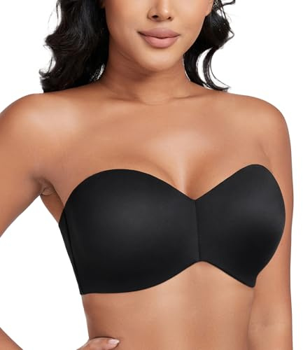 Lemorosy - Reggiseno Senza Spalline con Ferretto per Donna Scollo a V con Spalline Removibili Push up(Nero,3D)