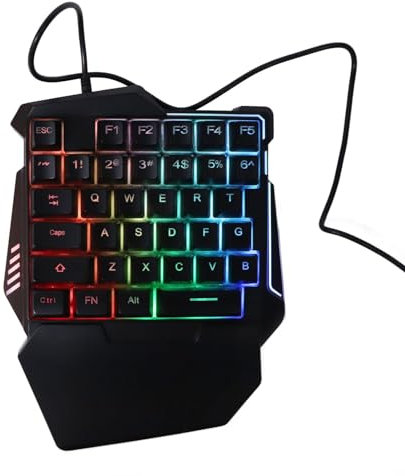 Cyrank Teclado para Juegos con Una Mano, Teclado Retroiluminado RGB De 35 Teclas, Teclado Mecánico para Juegos, Mini con Cable para Jugadores De PC, Negro