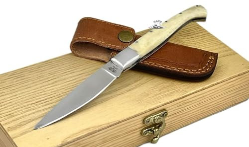 M. Zille Coltello Artigianale Pieghevole in Acciaio Inox Tipo PATTADA in Manico Osso Coltello Tascabile Coltello Sardo tipo pattada Fodero E Scatola