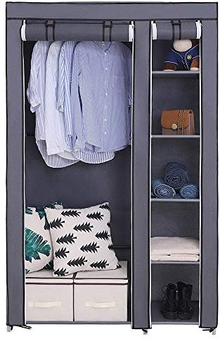 GIVOKE Fabric Wardrobe, Foldable Closets Clothes Storage Organiser, Non-Woven Fabric, for Bedroom Dressing Room, Grey