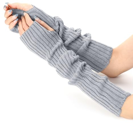 AffeGifts Kvinnor armvärmare, stickade värmare handskar långa fingerlösa handskar värmare stretchiga handledsvärmare handvärmare med tumhål för damer flickor vinter utomhus och inomhus, Grå, en
