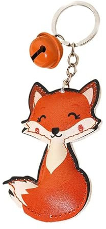 Generisch Fuchs-Schlüsselanhänger aus Leder, Cartoon, niedlich, klein, Metallglocken-Anhänger, Schlüsselanhänger, Tier, Taschenanhänger, modisches Zubehör