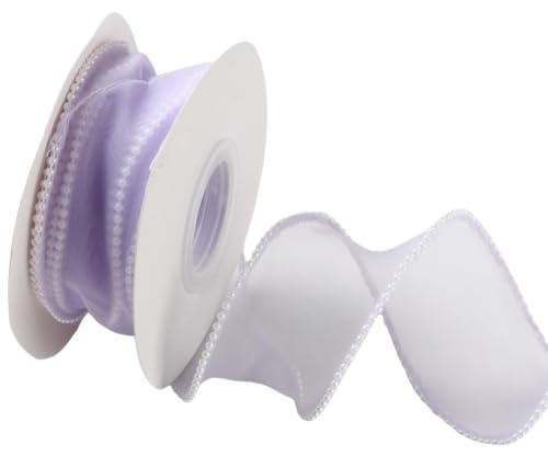 CABODYALS 4.57M 40mm Light Purple Faux Pearl Edged Organza Ribbon Lilac Fishtail Yarn Smooth Lace Trim Sheer Mesh Ribbons Bundle Rolls with Spool for Diy Crafts Gift Wrapping Flower Bouquet Cake Decor