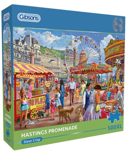 Gibsons Hastings Promenade 500XL Piece Jigsaw Puzzle for Adults – Seaside Nostalgia by Steve Crisp – Extra Large Pieces for Easy Handling – Premium British Gift