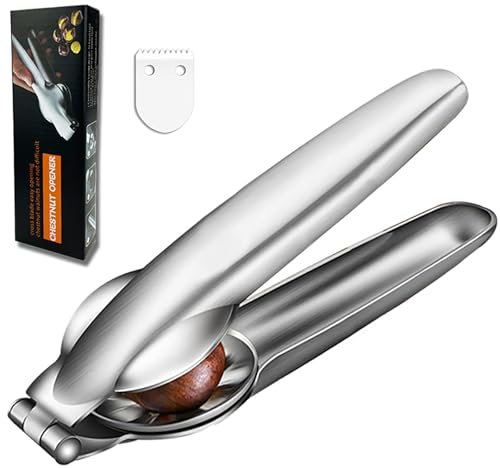 Stainless Steel Chestnut Cutter,Multifunctional Nut Opener with Cross Toothing Ergonomic Handle Spring Design for Chestnuts Walnuts Almonds More