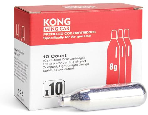 KONG MING CAR CO2-kapslar, högkvalitativ CO2-patron med tryckgas och stålhölje, oljefri och läckagesäker design för pneumatiska enheter och tillbehör (8g/12g) (8g10p)