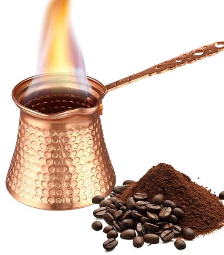 turca, griega turca de 317 ml, hervidor de café árabe de aleación chapada en cobre, olla calentadora de leche de cobre martillado con mango hueco, calentador de mantequilla,