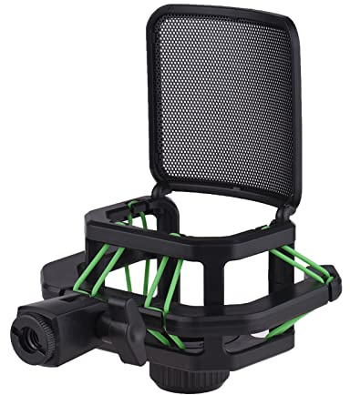 Montaggio di Shock Microfono in Plastica Anti Vibrazione Porta Microfono Supporto per Mic con Adattatore a Vite del Filtro Pop Metallico per Diametro 23,5 Mm-25,5 Mm (GREEN)