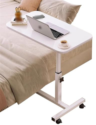 HAJHI en écrivant Plateau de Lit Hauteur Réglable Table de Lit A Roulette D'hôpital à Manger Mesa Bureau de Lit Verrouillable pour Canapé Lit(White - 50 x 30 cm)