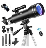 Astronomy Telescope for Kids Beginner, 70MM Aperture 400MM FMC w Adjust Tripod 2 Eyepieces 1.5/3X Magnifier 200X Pro Portable Telescope w Moon Filter, Phone Holder, Bluetooth Photo Taking for Outdoor