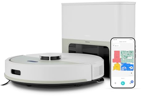 MEDION Robot aspirateur X22 SW+ avec Station d'aspiration et Fonction de Nettoyage (Navigation Laser, Forte Puissance d'aspiration de 5000 Pa, aspirateur Robot 2 en 1, création de Cartes précises