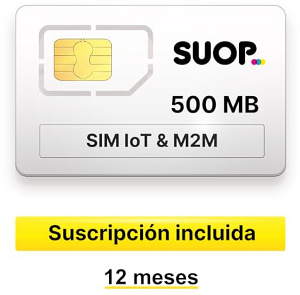 Tarjeta SIM de Datos para Dispositivos IoT, M2M y domótica. Prepago con 500 MB al Mes Durante 12 Meses. Pago único Anual. Cobertura Global en Europa. Red multioperador 2G/3G/4G.