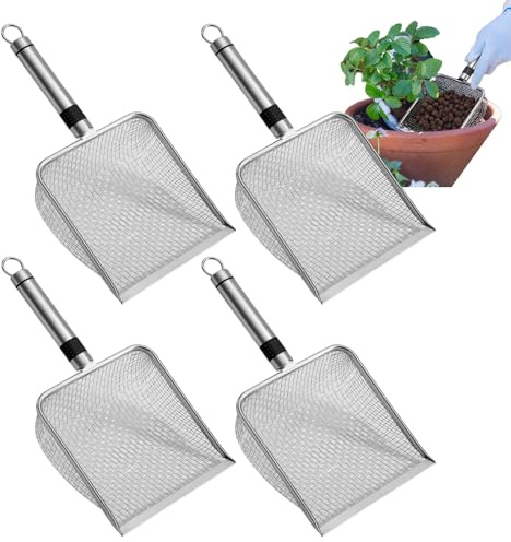Tamiz de tierra – Tamiz de jardín | Cuchara portátil de acero inoxidable para macetas, 2/2.8/3.8/5 mm, tamiz de jardín portátil con asa, para clasificar arena, tierra