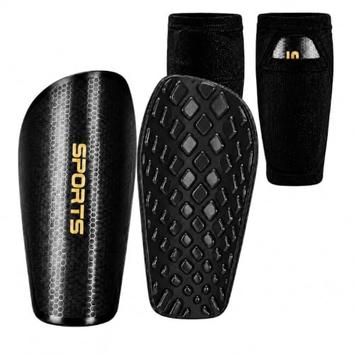 Protege Tibia Foot de Football pour Homme Enfant, Protège-Tibias Noirs avec Chaussettes à Poche, Coque Eva Respirante, Maintien Léger pour Adulte, Entraînement, Match et Sport