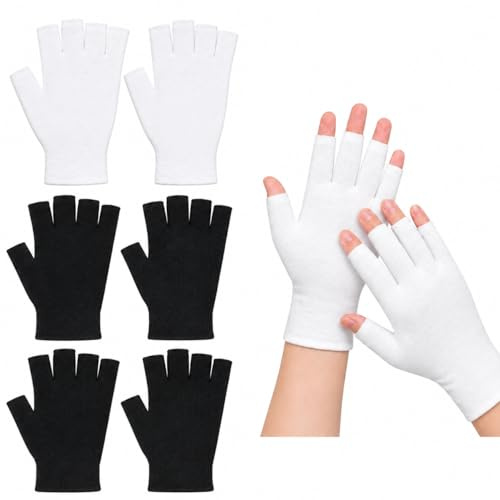 ARYIMYDP 4 Pares Guantes Sin Dedos Hombre Mujer Blanco y Negro, Guantes Hidratantes para Manos Secas, Guantes Elásticos para Spa, Trabajo con Pantalla, Protección UV y Uso Diario