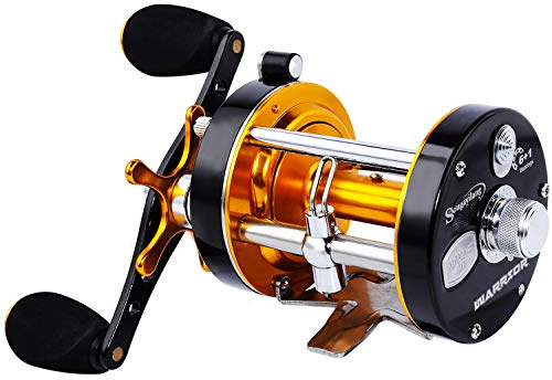 Sougayilang - Carrete de pesca redondo, con estructura de metal reforzado y arrastre superior, Warrior4000, Right Hand-Golden-Black
