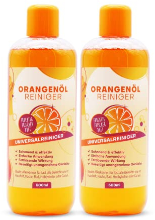 S-Pro - Orangenölreiniger fettlöser Konzentrat 2x500ml Flasche - Schonender Orangenreiniger hochkonzentriert mit frischem Orangenduft - Allzweckreiniger Reinigungsmittel für Haushalt, Küche & Bad