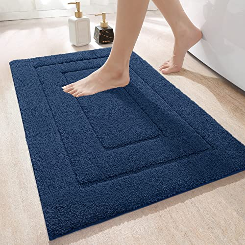 DEXI Badteppich rutschfeste,weicher Badezimmerteppich Wasserabsorbierend Badematte maschinenwaschbar Badvorleger für Dusche,Badewanne und Toilette, Marineblau, 40 x 60 cm