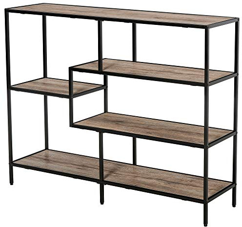 HOMCOM Scaffale Libreria Asimmetrica in Stile Industriale, in Legno e Metallo Nero, 120x32x95cm