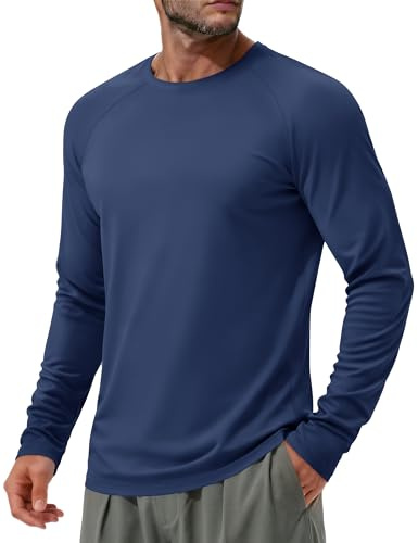 MAGCOMSEN Men's Long Sleeve Running Top Sun Protection T-Shirt, Navy, XL