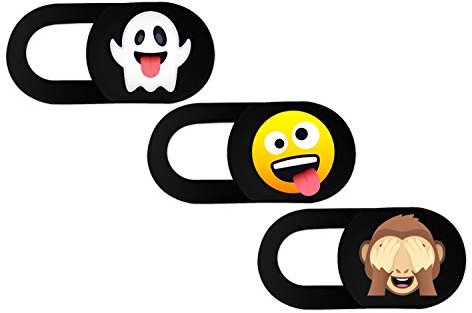 hidemonkeys Webcam Abdeckung 3er-Pack mit Emoji Design. 0,8 mm superdünner Camera Cover, Slider Kamera Abdeckung für Laptops, Tablets, Handys, iMac, iPhone, Notebook (Ghost, Smiley, AFFE)