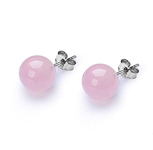 Jewelry Stud Earring For Women Solid 925 Silver 8mm Rose Quartz Pink Gemstone Cute Lovely Brincos Party Gift