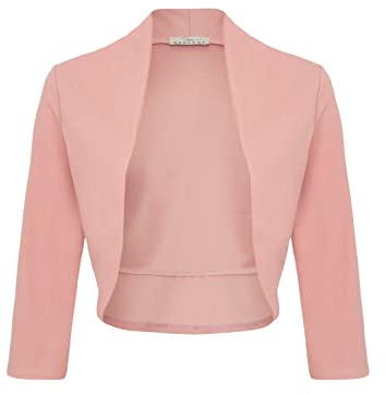 DANAEST Mujer Bolero Festivo Cárdigan Elegante Hombreras Mangas 3/4 Top Corto (708), altrosa, L