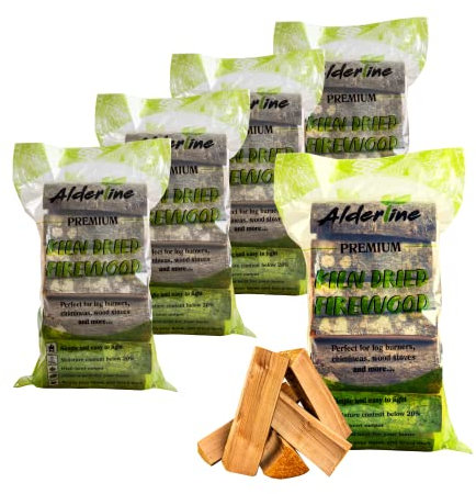 Alderline Kiln Dried Firewood Logs for Fireplace, Firepit, Chiminea, Campfires, Pizza Ovens and more, 25cm (5 Bags)