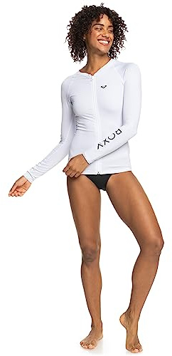 Roxy Women's Long Sleeve Zipped Rashguard – UPF 50+, Stretch Fit, Swim, Surfsuit, Quick-Dry Swim Shirt, White, X-Large