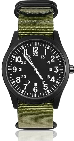 Vicloon Herren Armbanduhr, Quarzuhr Armbanduhr, Japanisches Quarzwerk, minimalistisches analoges Zifferblatt Canvas Stoff Band Herren Uhr täglich Armbanduhr Solar Movement(Armeegrün)