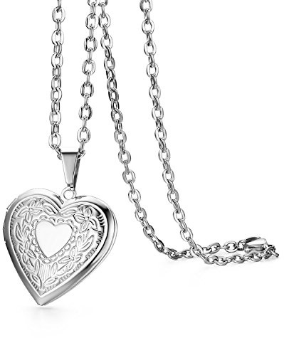 Cupimatch Hjärtmedaljong att öppna för bilder foto hänge med gravyr LOVE YOU livets träd kedja damer amulett halsband rostfritt stål hopfällbart, med 45 cm kedja
