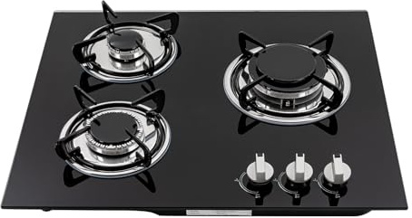 23.2’’ Gas Cooktop 3 Burners Gas Stove Stainless Steel Embedded Gas Stovetop Gas Hob Stove Top W/Glass Gas Hob Panel Gas Hob Gas Cooker