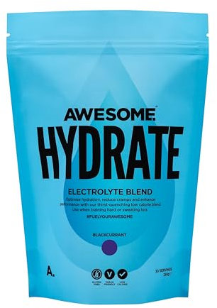 Awesome Hydrate – Vegan Electrolytes Powder – 270g Instant Electrolytes Powder – Sodium, Zero Calorie, Potassium Supplements – Vegan & Gluten-Free Hydration Supplement (Blackcurrant Flavour, 270g)