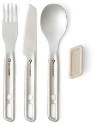 SEA TO SUMMIT - Detour Stainless Steel Cutlery Set - 1 Person, 3-teilig - Camping-Messer + Gabel + Löffel & Magnetische Silikonhalterung - BPA-frei - Campingbesteck aus hochwertigem Edelstahl - 135 g