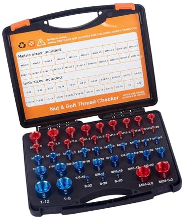 44Pcs Nut and Bolt Thread Checker Gauge Identifier Carbon Steel Bolt Sizing Gauges with Storage Box Bolt Nut Assortment Sets Multipurpose Tool