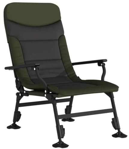 vidaXL Angelstuhl, Klappstuhl mit Verstellbaren Schlammbeinen Armlehnen, Klappbar Campingstuhl für Außenbereich, Karpfenstuhl, Grün