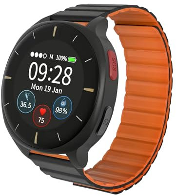 AUDAR E2 - Montre Connectée Senior avec Détection de Chute et SOS GPS 24/7 - Surveillance Pression Artérielle/Fréquence Cardiaque/SpO2/Température - App Web & Tableau de Bord Multi-utilisateurs