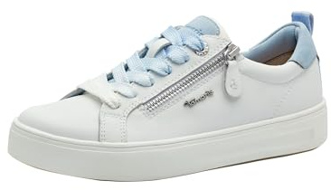 Tamaris Comfort Damen Sneaker flach mit Reißverschluss Freizeit, Weiß (White/Blue), 39 EU