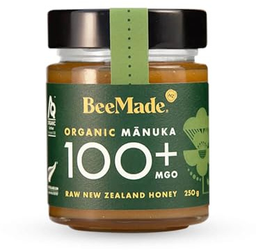 BeeMade - Organic Manuka Honey MGO 100+ 250g | New Zealand Raw Honey | 100% Pure Honey | New Zealand Manuka Organic Honey with Methylglyoxal