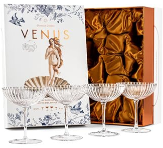 Venus Seashell Coupe Cocktail Glasses | Set of 4 | 240 ml Crystal Ribbed Champagne Saucers for Drinking P-Star and Espresso Martini, Margarita, Daiquiri, Cosmopolitan, Gimlet | Elegant Gift Glassware